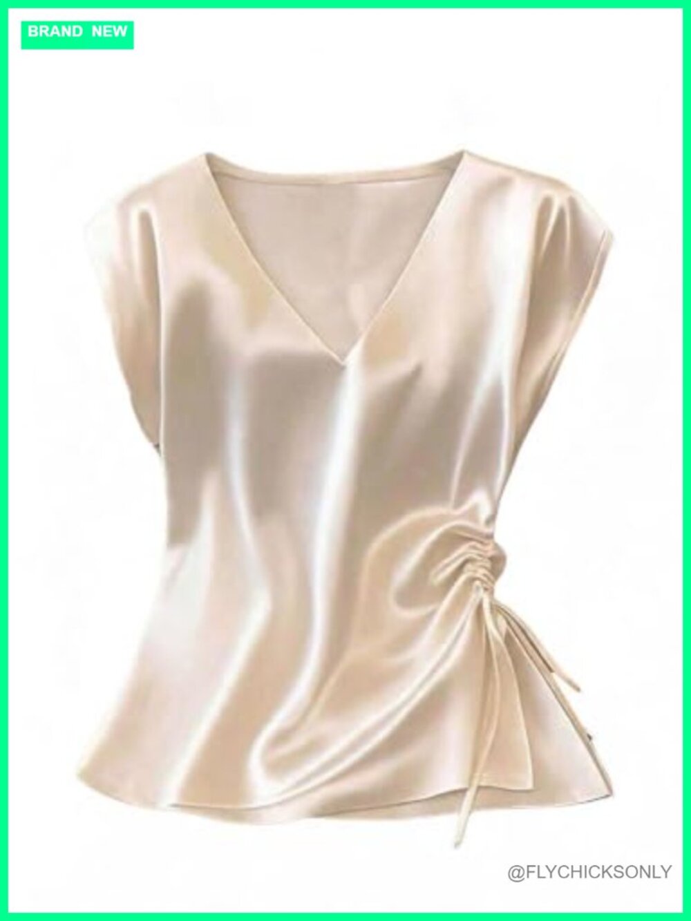 Women's Satin Blouse V Neck Ruched Side Cap Sleeve Elegant Summer Top